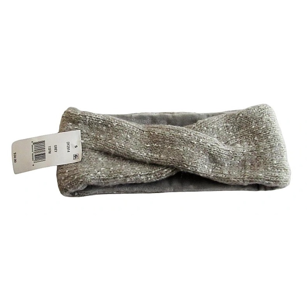 DKNY Fleece-Lined Headband Twist Metallic Knit Gray Ear Warmer